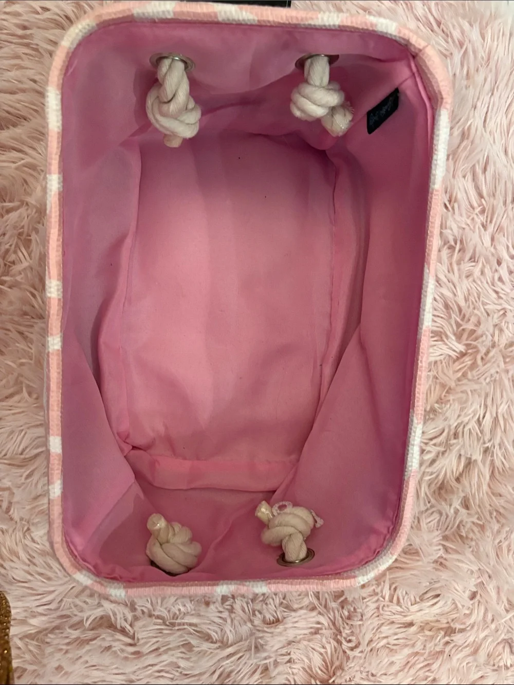 Pink Patterned fabric box/container.